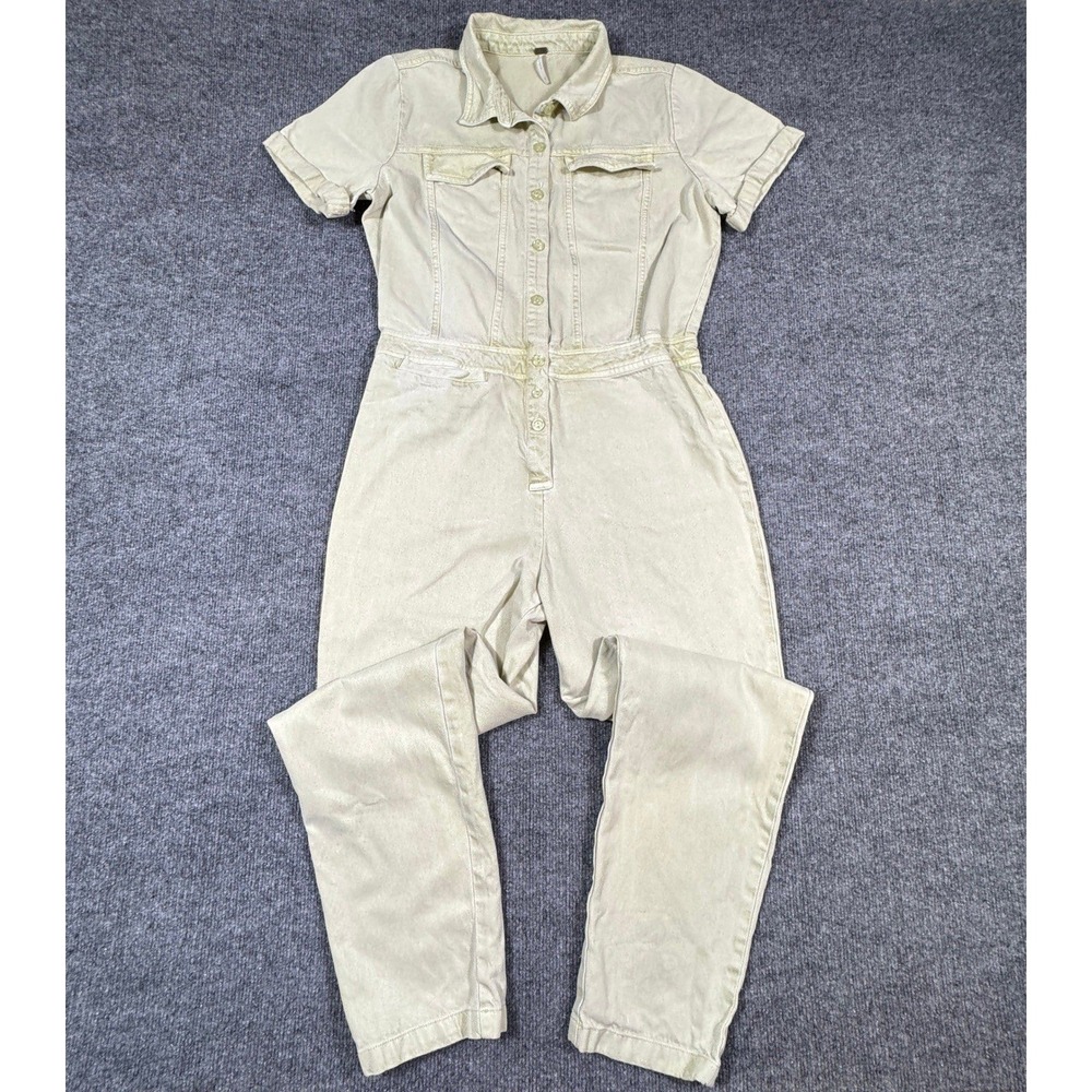 Young Fabulous & Broke YFB‎ Women Jumpsuit Utility Short Sleeve Tan Beige Medium